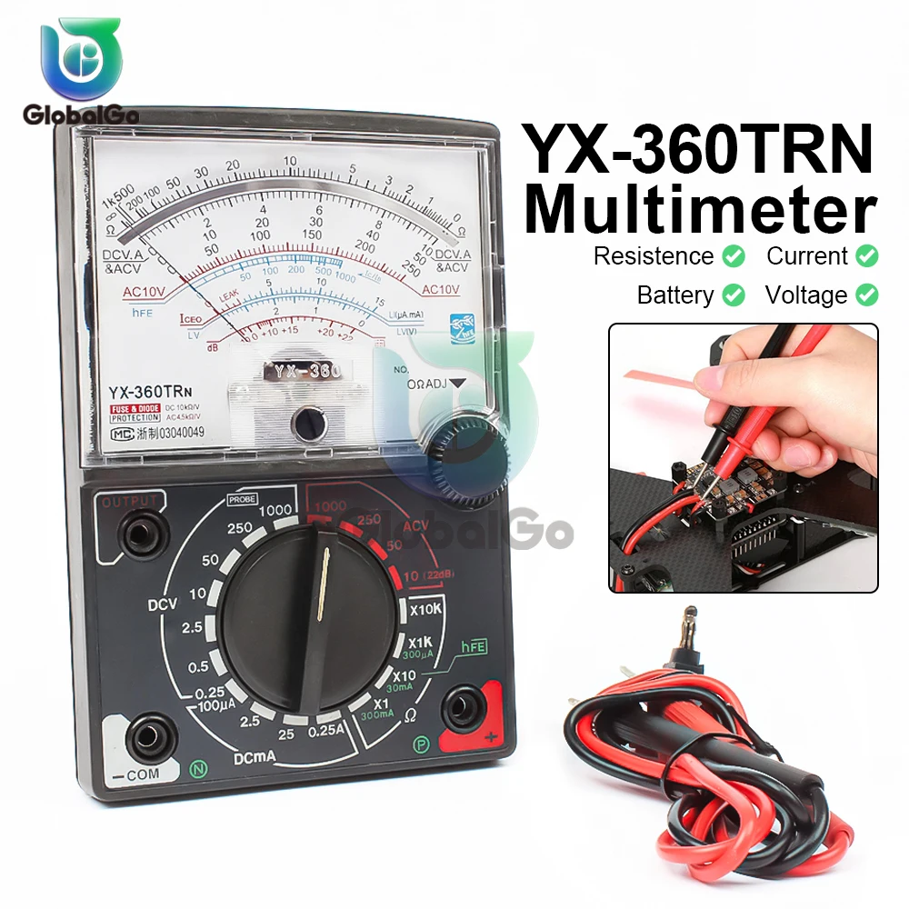 

YX-360TRD Analog Multimeter with Test Probe AC/DC Voltage Current Pointer Multi Meter Tester High Precision Diode Ohm Tester