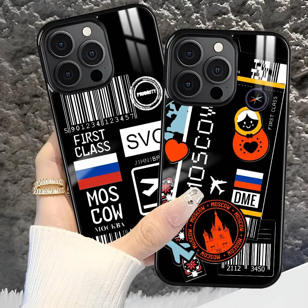 Viagem de avião bilhete rússia caso de telefone para iphone 16 15 14 13 12 11 pro xs max mini plus celulares duro funda