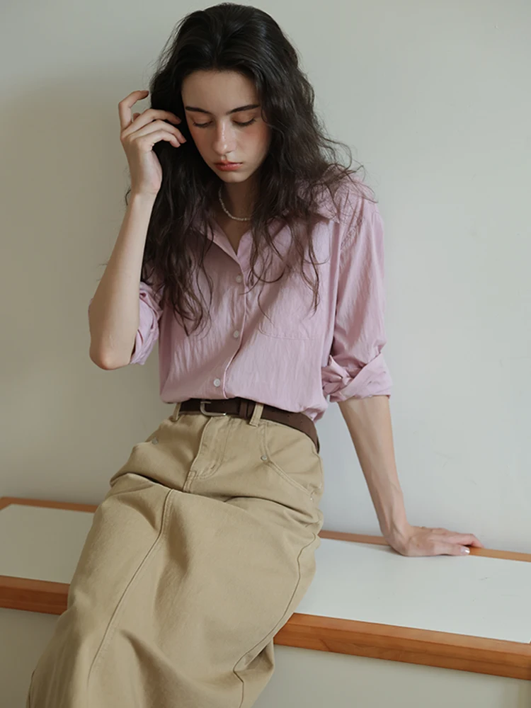 

Повседневная свободная женская рубашка с длинным рукавом и воротником, новая весенняя модель, универсальная, удобная, дышащая, из вискозного волокна