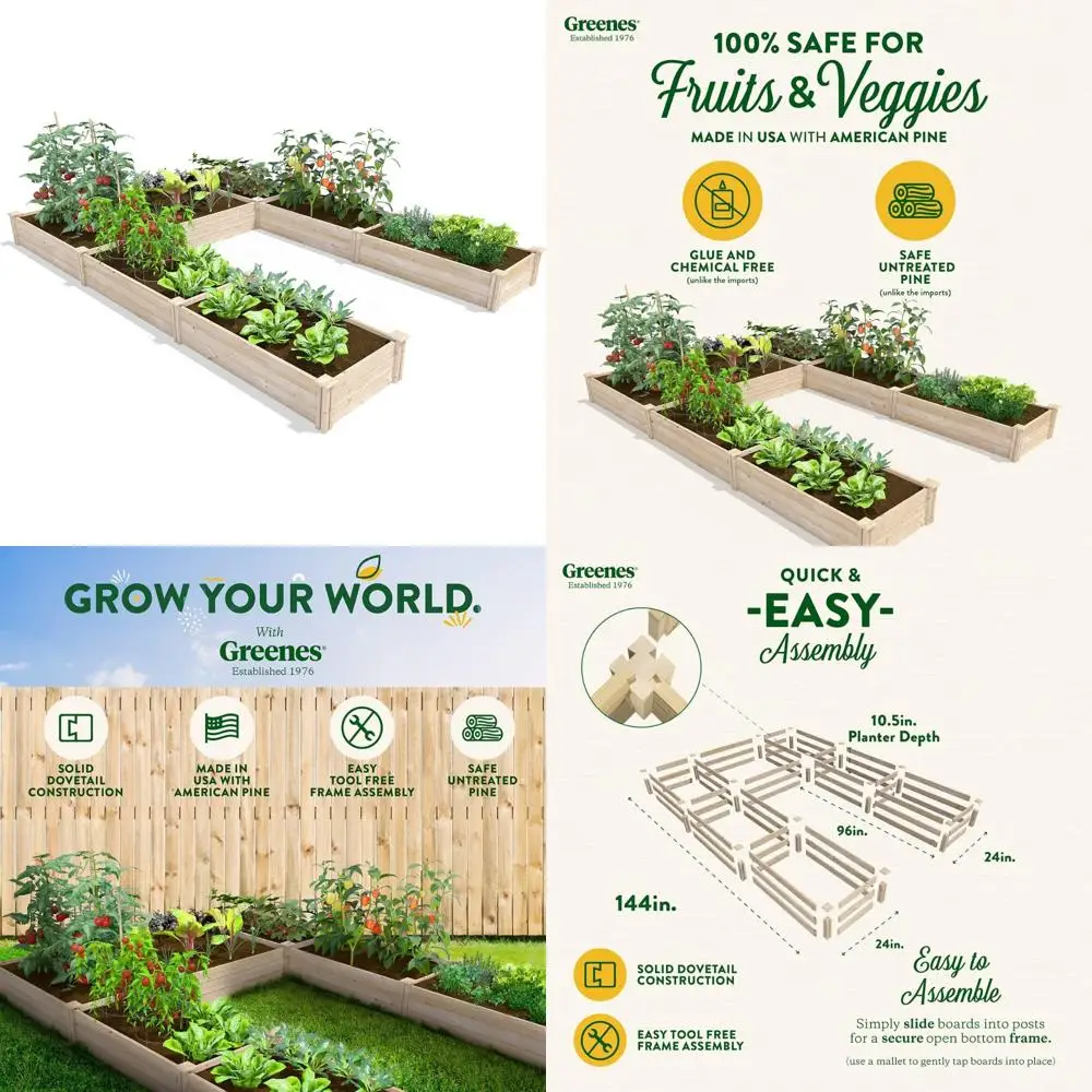 

Greens Fence, оригинальная сосновая садовая кровать, U-образная кровать размером 8 x 12 x 10,5 дюймов — сделано в США с американской сосной