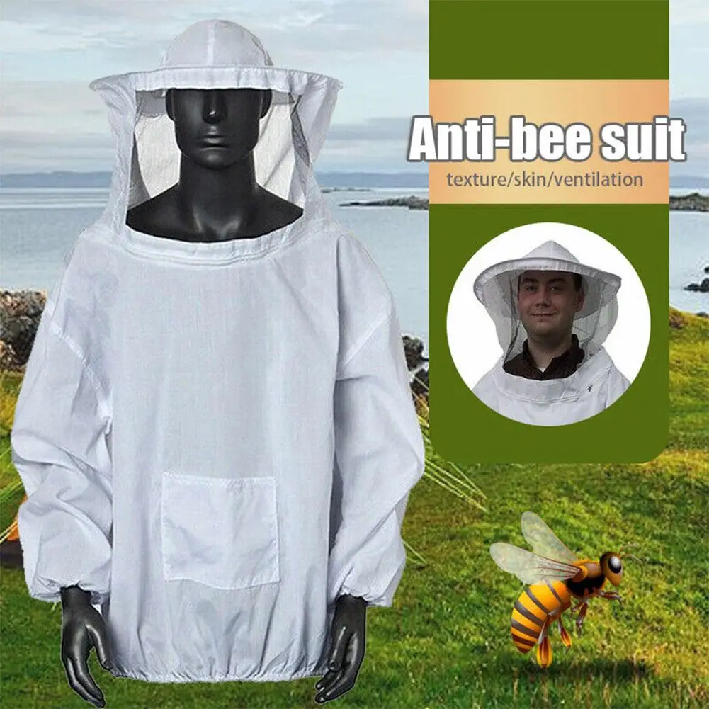 

White Beekeeping Suit Bee Clothes With Round Hat Smock Anti-bee Bite Suit Farming Anti-bee Clothing Outfit Veil Coverall Wi U9B4