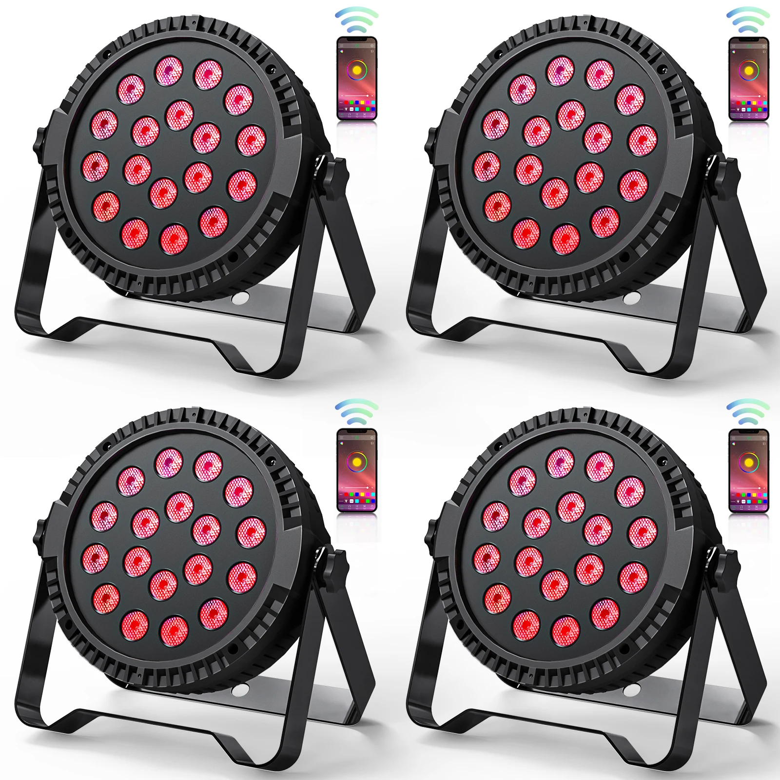 4PCS/Set 18LED Par Light RGB Flat Stage Par Light Effect LED Projection Light for DJ Disco Party Wedding Holiday Bar Club Show