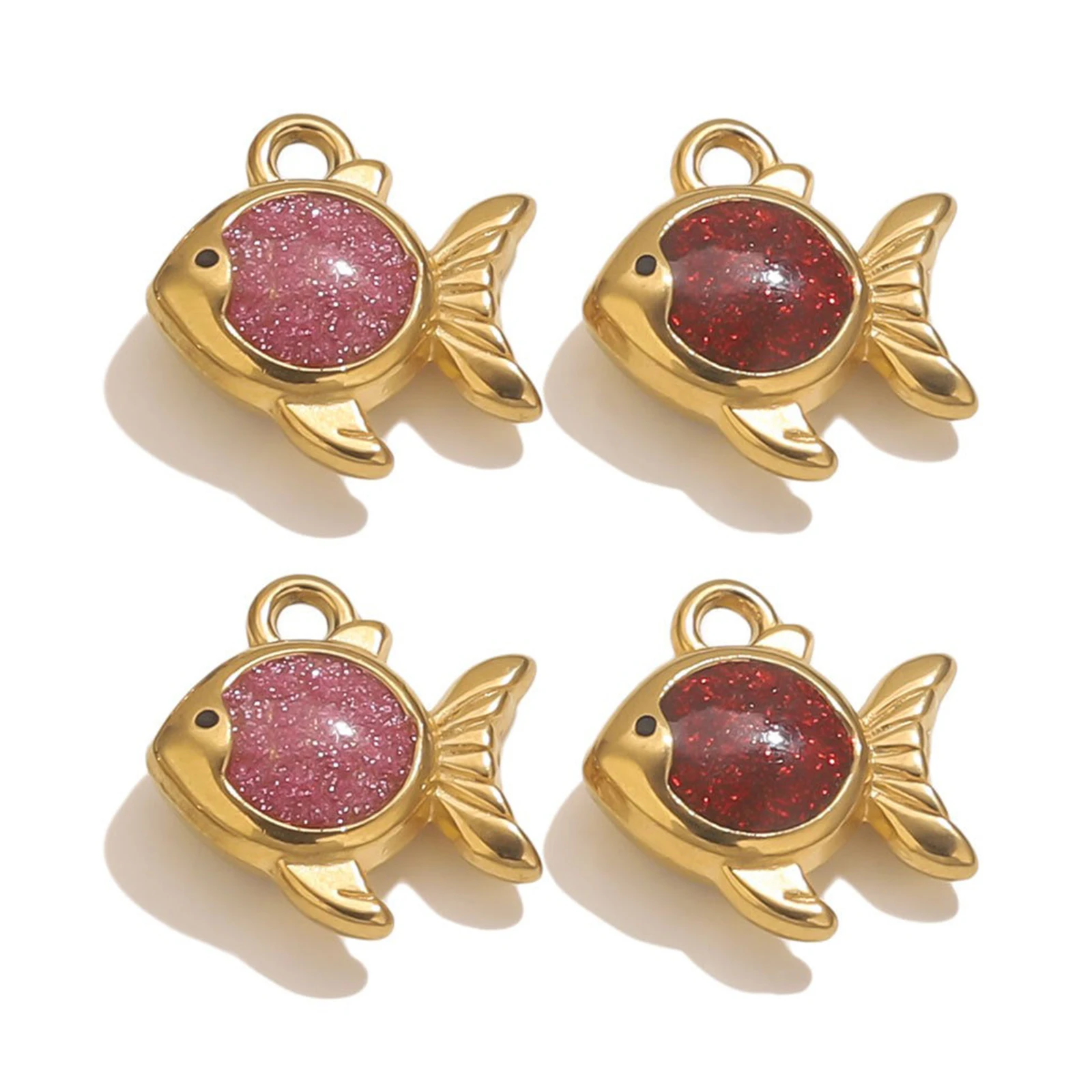 1PC 304 Stainless Steel Ocean Fish Jewelry Charms 18K Gold Plated Enamel Goldfish Glitter Pendant For DIY Neckalce 15.5mm x 15mm