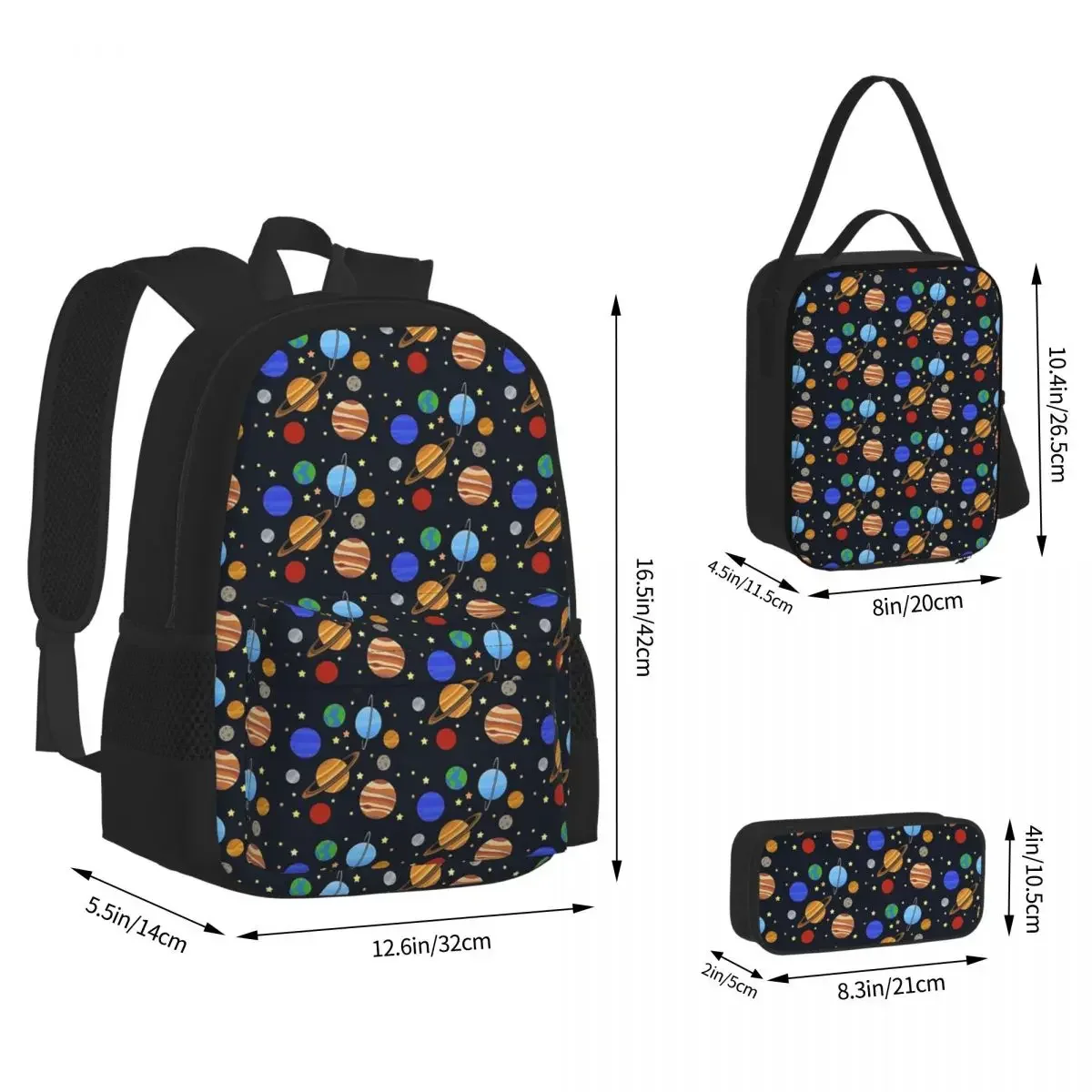 Solar System Backpacks Boys Girls Bookbag Children School Bags Cartoon Kids Rucksack Lunch Bag Pen Bag Three-Piece Set