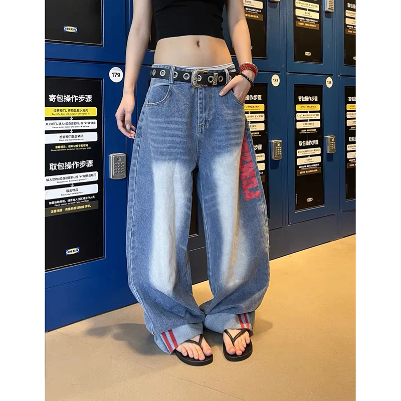 YIBASHU женские синие мешковатые джинсы Y2k Harajuku винтажные джинсовые брюки с изогнутым ножем в американском стиле 90-х годов джинсы большого размера брюки одежда