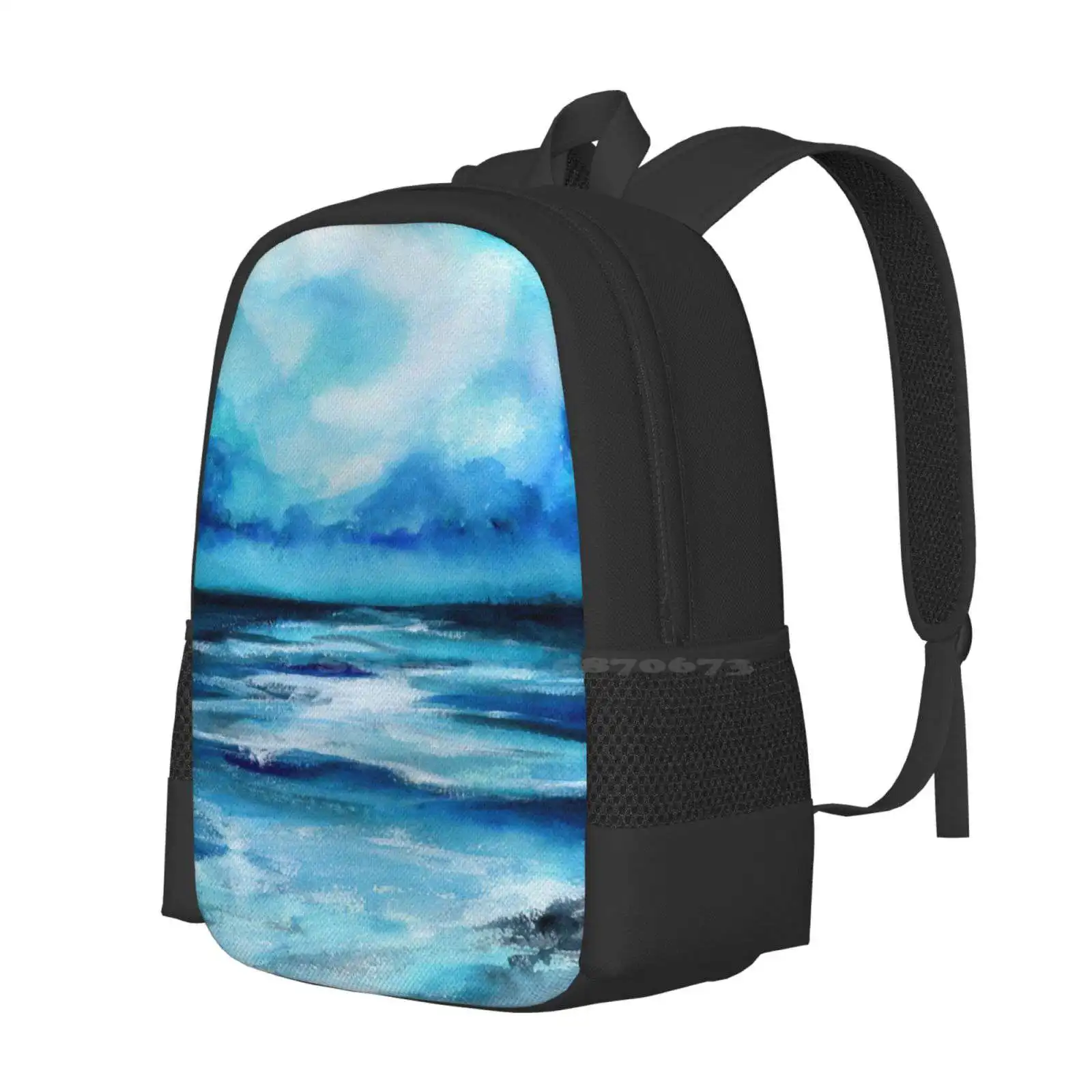 Big Blue Ocean Waves School Bag Big Capacity Backpack Laptop Anime Game Underwater Dark Baby Sports Love Joker Bluemood