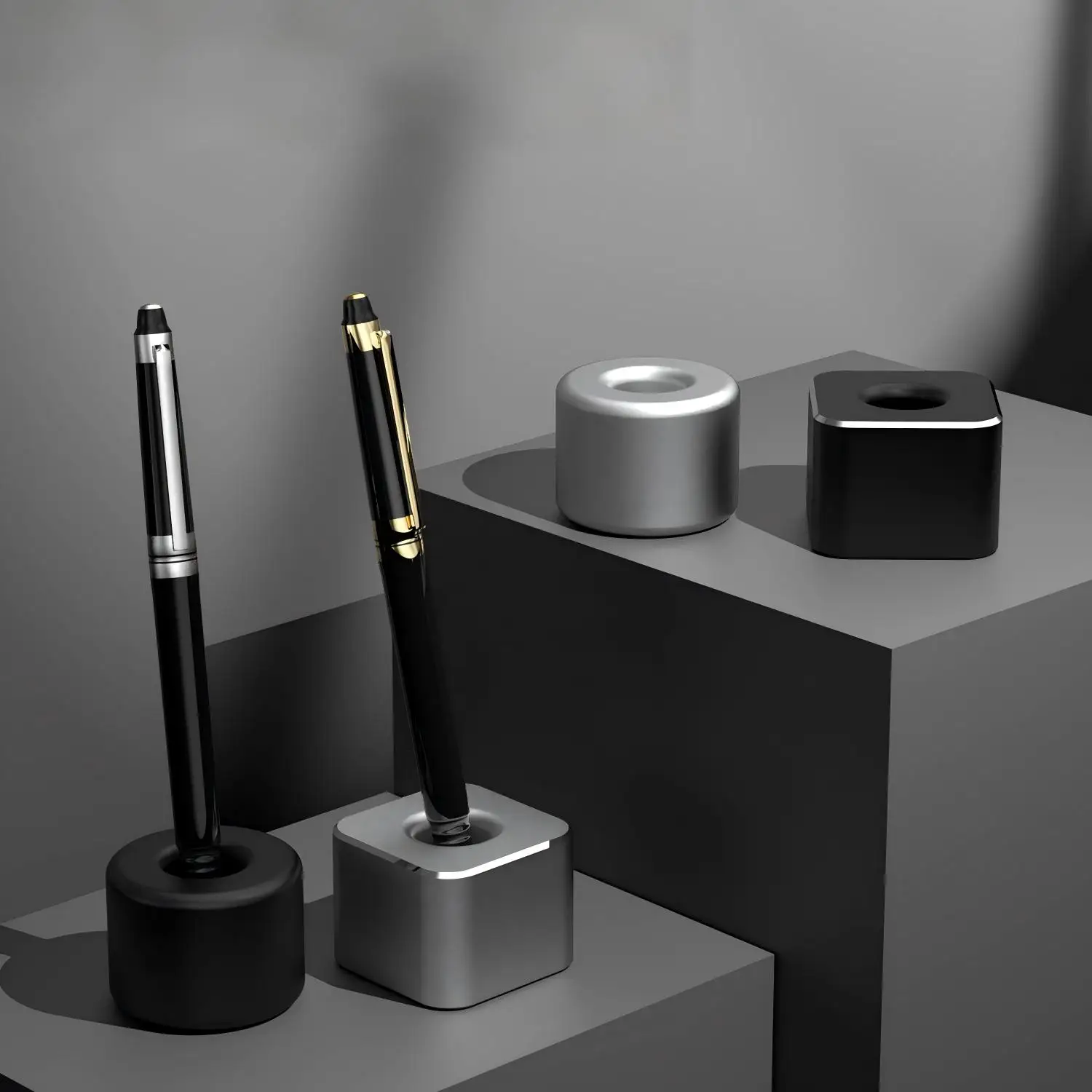 

Держатель для ручек из алюминиевого сплава, металлический настольный органайзер премиум-класса для письма с силиконовой основой (квадратный/круглый, 16 мм)