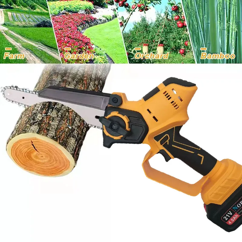 1800W Mini Electric Saw 21 V Removable Lithium Battery 6 Inch Cordless ChainSaw Wood Cutter 4.0Ah Battery-Powered Power Tools