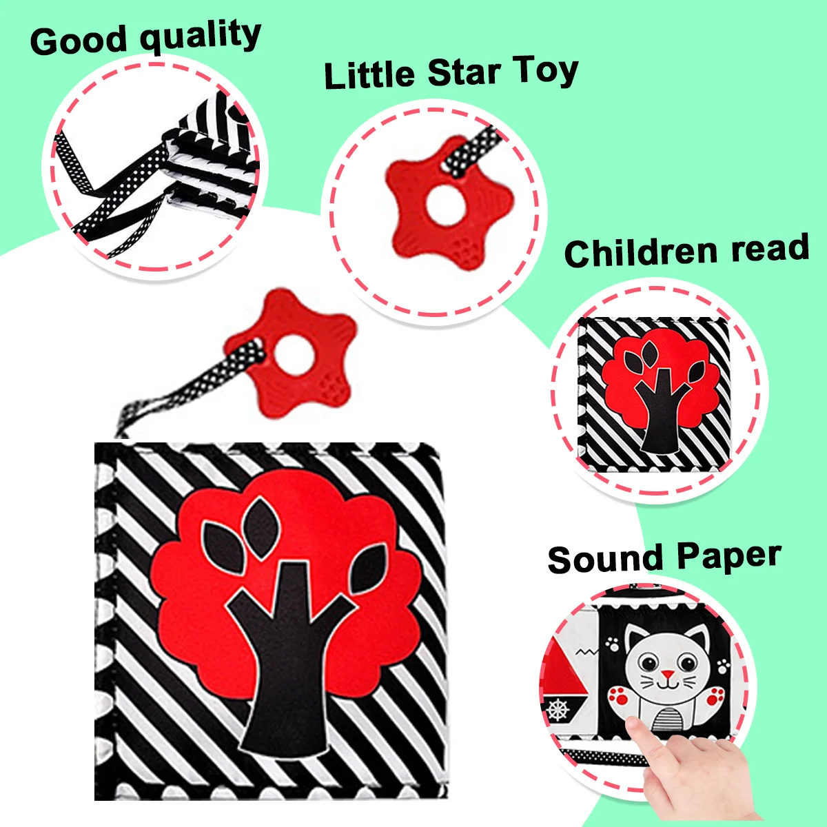 Livres en tissu doux pour bébé, jouet éducatif sensoriel pliable et froissé noir et blanc à contraste élevé, cadeaux d'anniversaire parfaits