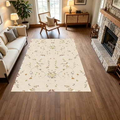 Vintage Beige Exquisite Floral Vine Carpet Floor Mat Bohemian Style Aesthetically Pleasing and Durable Rug Suitable for Indoor Home Decoration