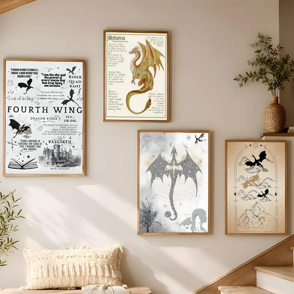 F-Fourth Wing Dragon Painting Calligraphy Canvas Painting Art for Bedroom Living Room Home Decor Wall Decoration Decals Gift