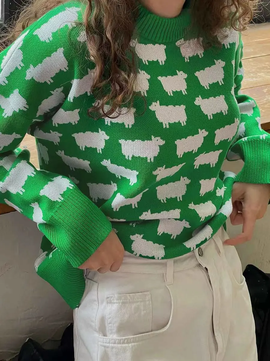Loose Casual Long Knitted Small Wool Sweater round Ne Comfortable Winter Women's Faion Commute Sle Long Sve Bear/Pig...