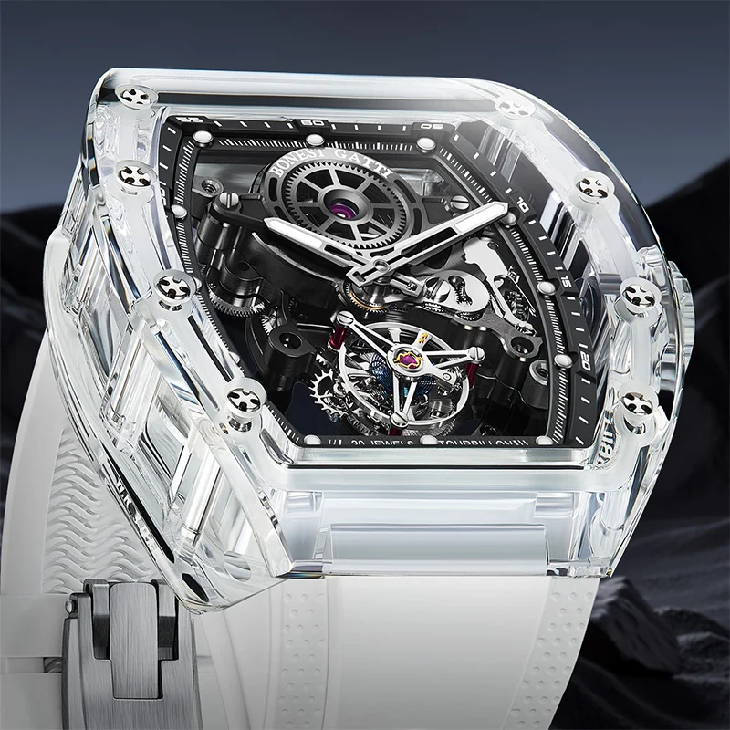 

Мужские часы BONEST GATTI с турбийоном - корпус из сапфирового стекла, водонепроницаемые, светящиеся, топ-бренд, скелетонизированные часы