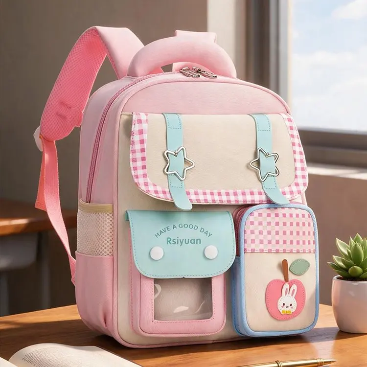 Kawaii Cream Backpack With Clear Window Bunny Charm Lace Bow Girls School Travel Daypack Anime Style Ita Bag Rucksack