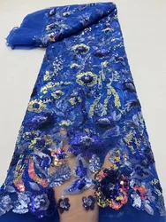 Royal Blue Sequence Lace Fabric 2024 High Quality African Swiss Voile Embroidery Sequins Net Lace Fabric 5 Yards For Dress A50-2