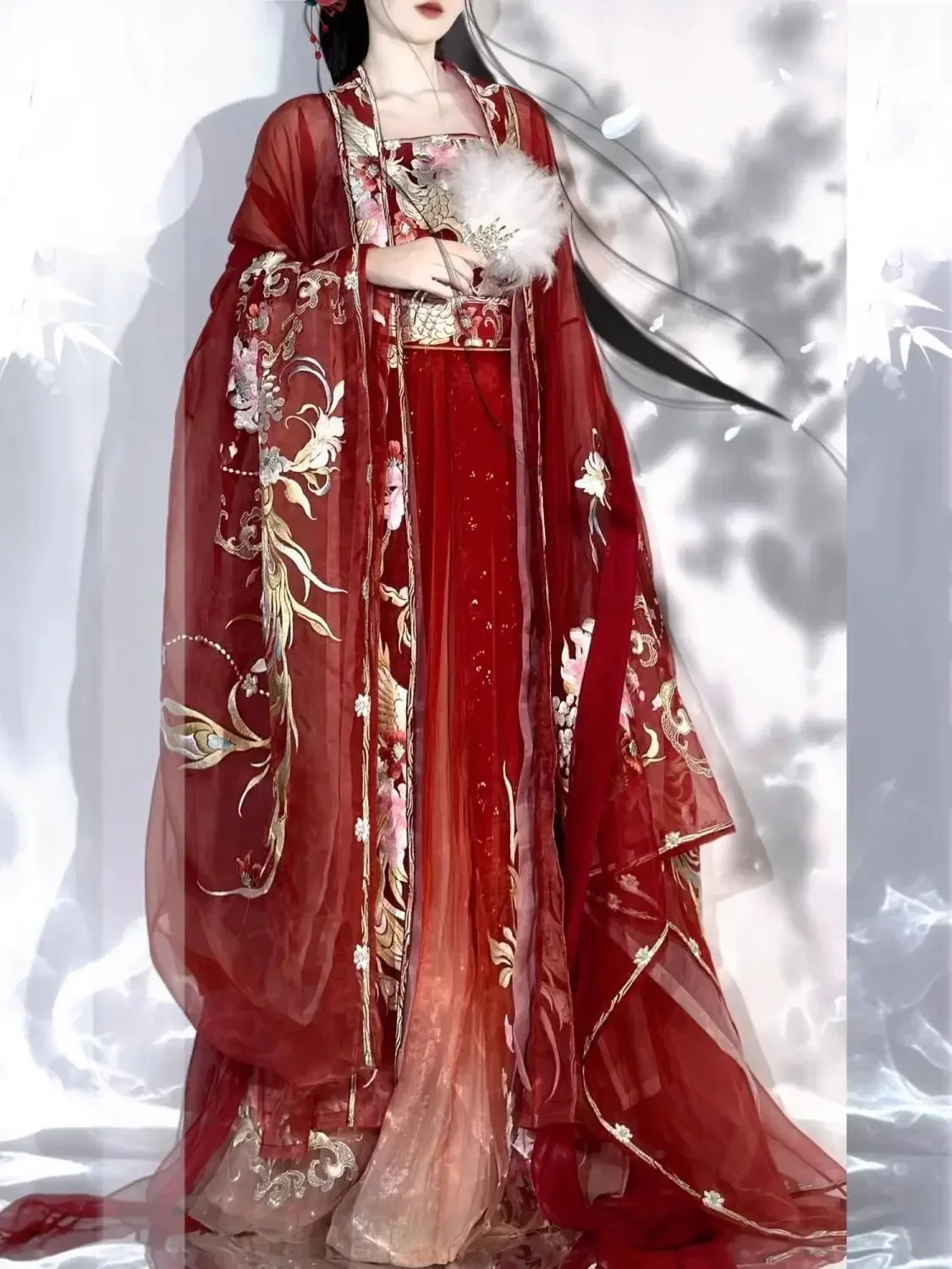 Gaun Hanfu Cina kostum Cosplay Hanfu bordir merah pernikahan tradisional kuno Dinasti Tang pakaian pesta