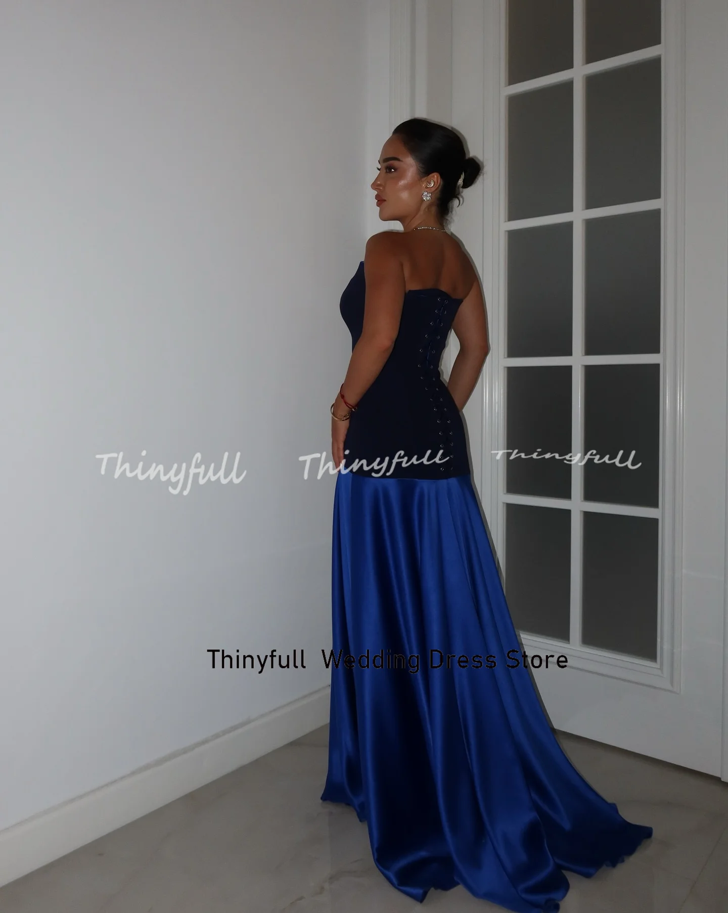 Thinyfull 새틴 머메이드 댄스 파티 드레스 민소매 아랍어 이브닝 드레스 우아한 두바이 공식 이벤트 가운 Robe De Soirée 맞춤형