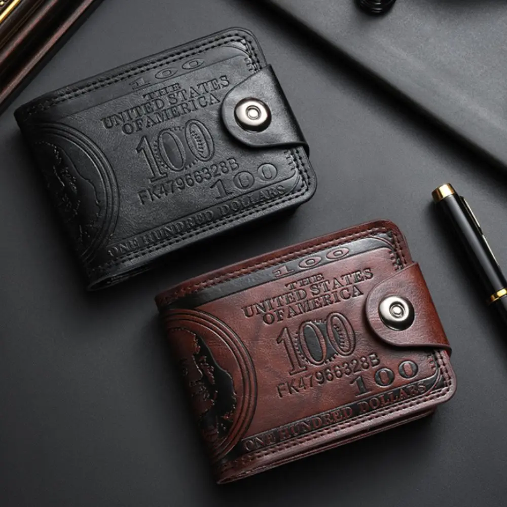 Vintage 100 US-Dollar Muster Herren-Geldbörse mit Reißverschluss Leder-Brieftasche Multifunktionale Münzbörse für den Täglichen Gebrauch
