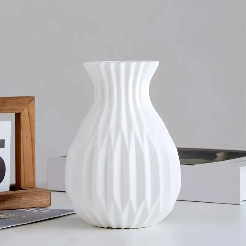 1pcs Nordic Flower Vase Imitation Ceramic Plastic Flower Vase Living Room Desktop Decoration Wedding Centerpiece Arrangement - view 3