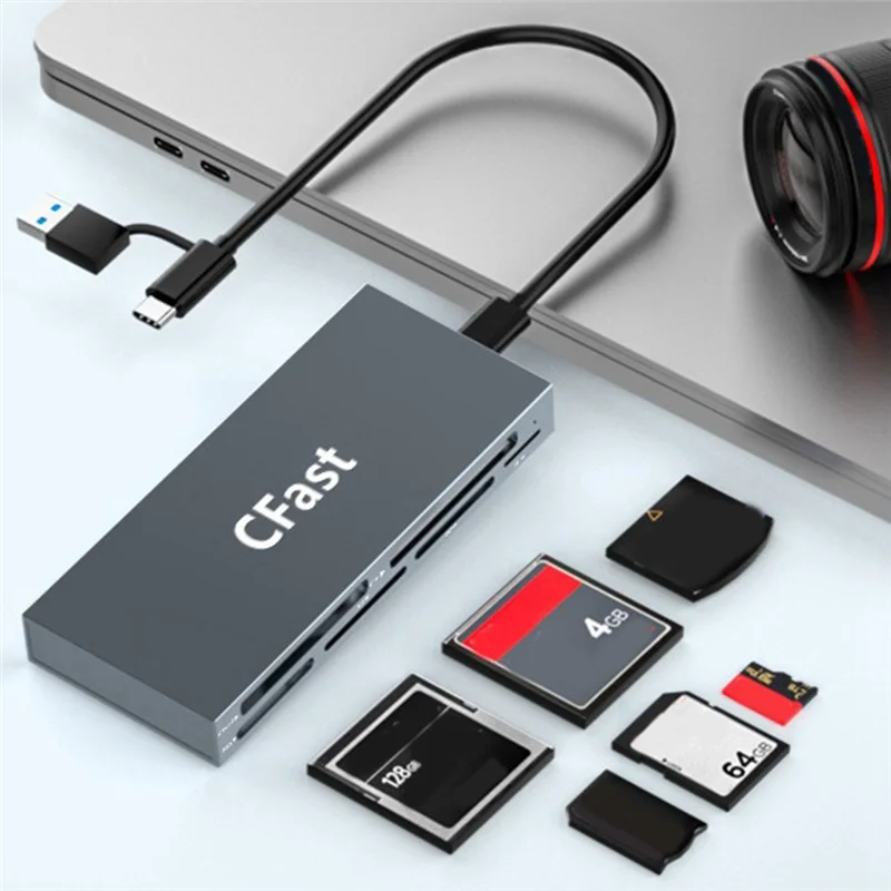 AA08-Cfast قارئ بطاقات 6 بطاقات في وقت واحد USB C Cfast 2.0 قارئ بطاقات USB قارئ بطاقات لبطاقة Cfast/CF/MS/SD/TF/XD