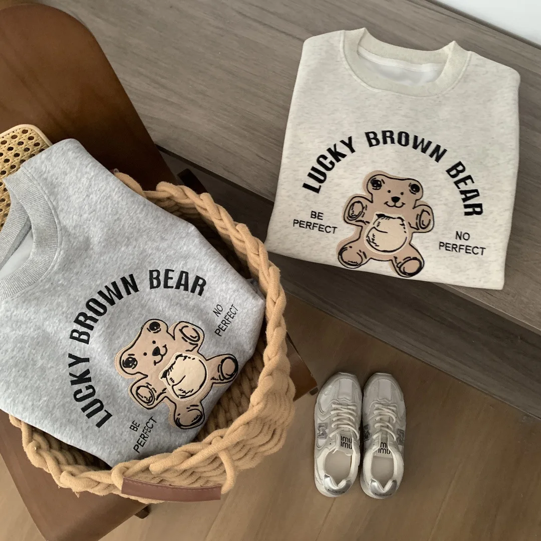 

Cartoon Letter Printed Sweatshirt For Women, Autumn 2024 New Loose Round Neck Pullover Korean Casual Top