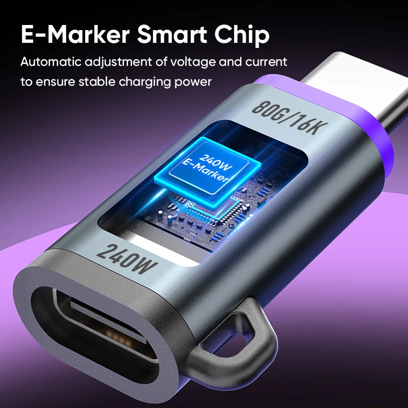 USB-C to USB-C 240W Magnetic Digital Dispaly Adapter 16K 80Gbps 5A Fast Charging Converter Thunderbolt 4/5 for iPhone15 MacBook