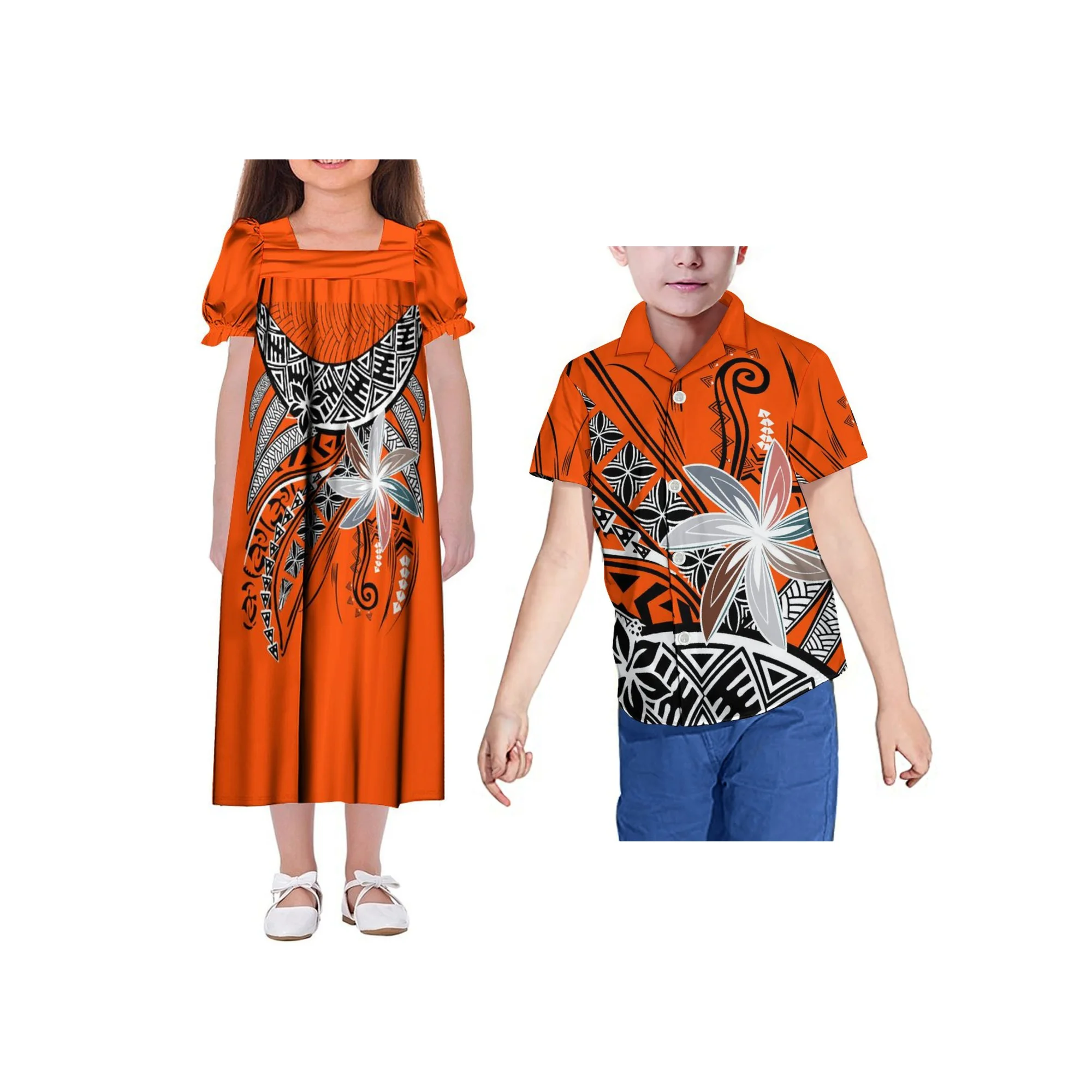 Polynesian Custom Women'S Mumu Dress New Children Skirt Summer Short Sleeve Suit Men'S Shirt