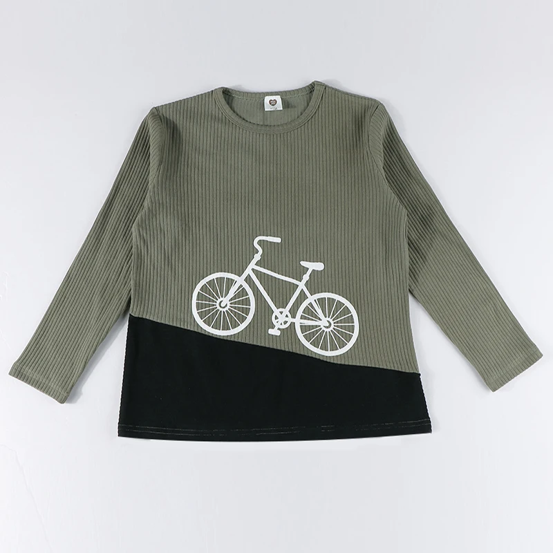 Kids boy and girl tee shirt contrast rib bike top cotton baby boy short and long sleeve t-shirt children summer spring clothes