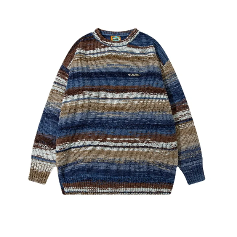 Vintage Striped Sweater Men Casual Knitted Sweater Knitwear Knit Jumper Women Crewneck Jaquard Painted Couple Pullover Unisex