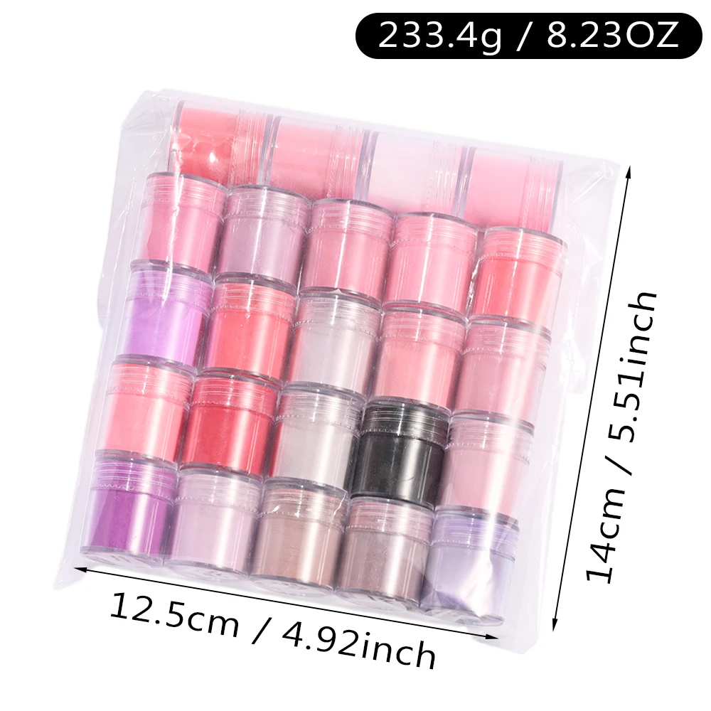 24 colores desnudo/rosa/púrpura/rojo polvo acrílico para uñas uñas profesionales polvo de cristal 3D punta de extensión de uñas tallado pigmento de inmersión