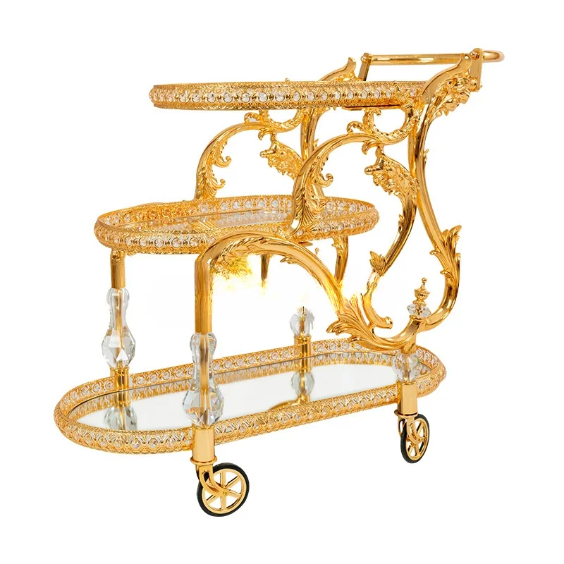 

Роскошная тележка в европейском ретро-стиле с золотым медным металлическим корпусом для кухни, бара, ресторана, сервис для чая и вина