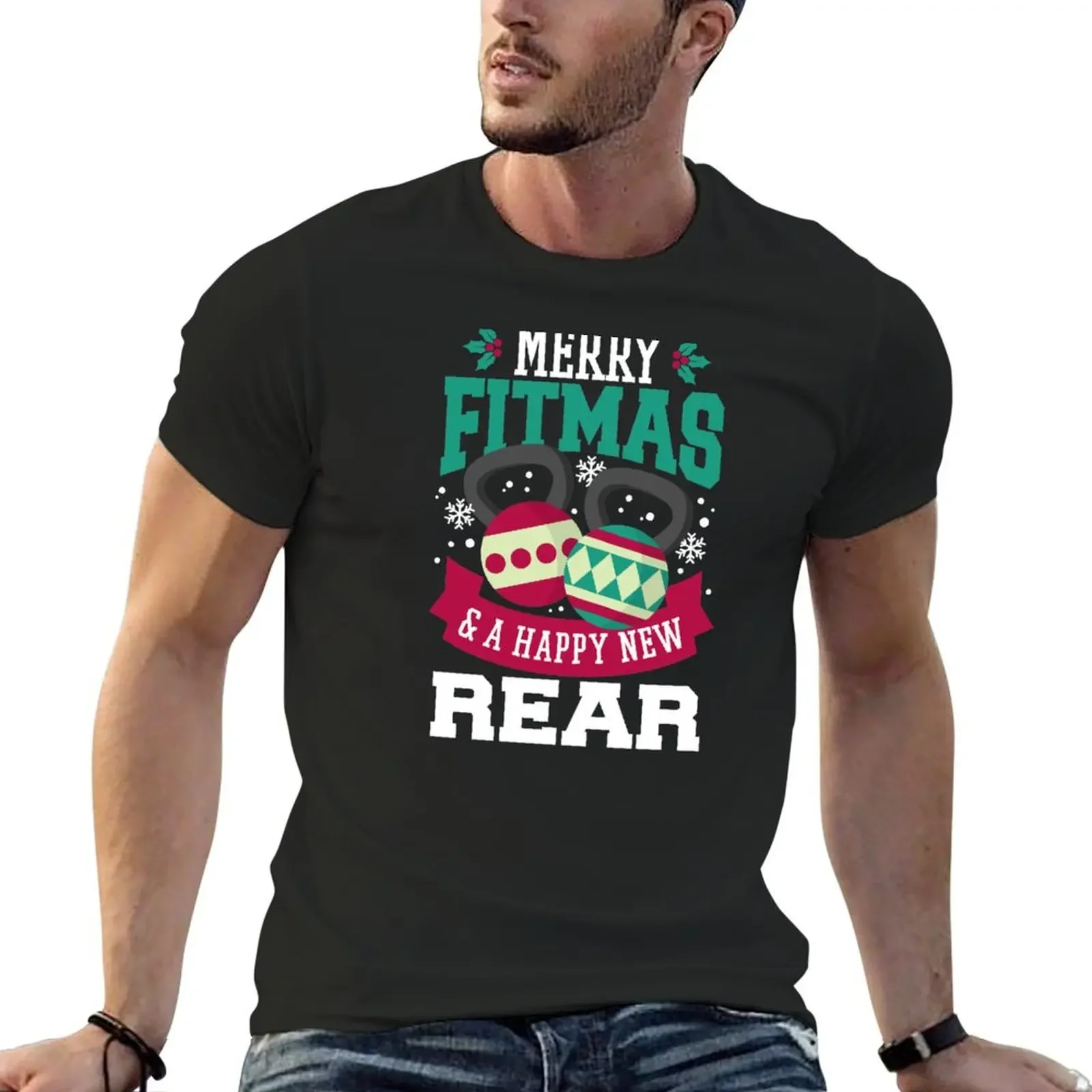 Merry Fitmas and Happy New Rear T-Shirt man clothes graphics vintage workout shirts for men