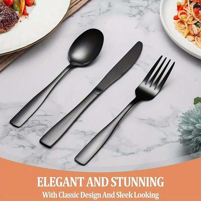Western Tableware Stainless Steel Black Cutlery Set Elegant Dinner Set Mirror Knife Fork Spoon Kitchen Utensils