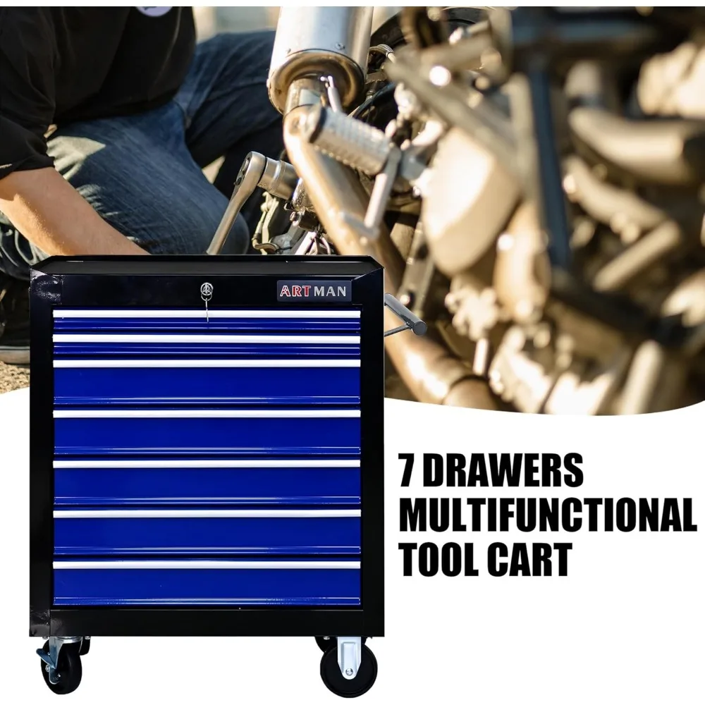 Commode à outils roulante multifonction avec 7 tiroirs, chariot de rangement robuste pour outils, chariot organisateur Mobile pour atelier Essent