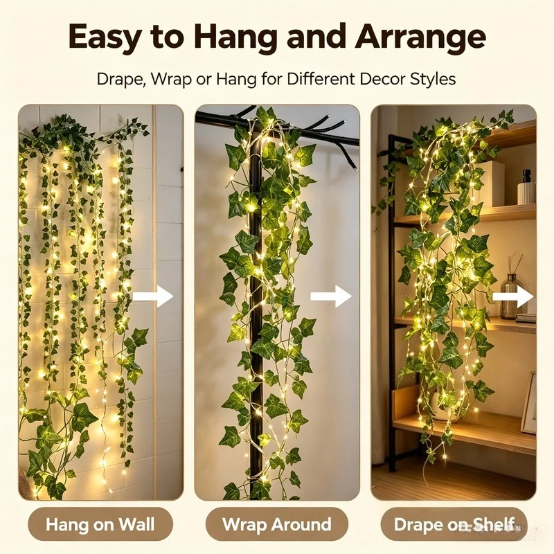 2M-10M Flower Green Leaf String Lights Artificial Ivy Vine Fairy Light Wedding Party Decoration Christmas Home Room Wall Plant gallery 3