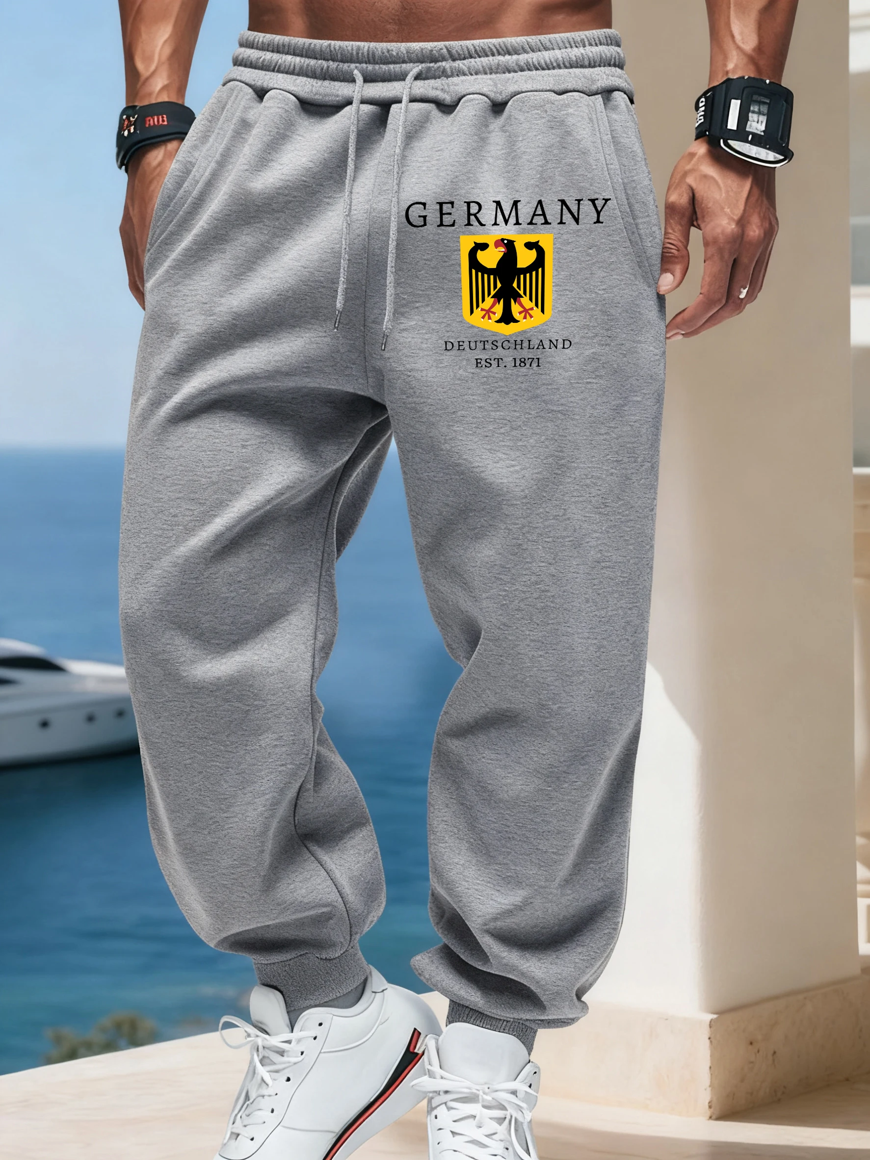 Germany Black Eagle Prints Pocket Trousers Mens Versatile Autumn Sweatpants Warm Street Sportpants Drawstring Basic Britches