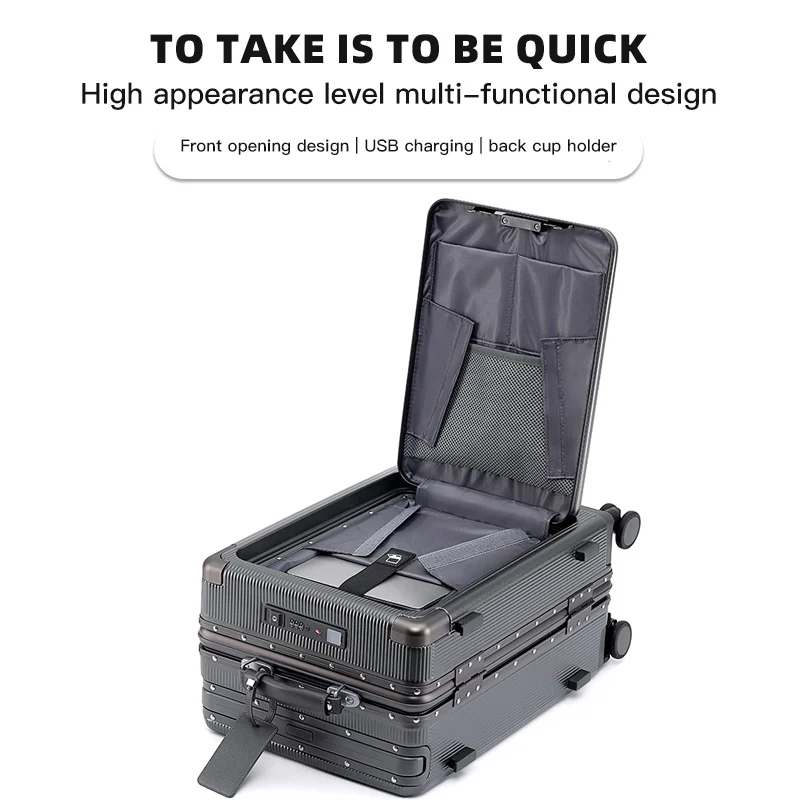 Wide Trolley Luggage Front Opening Multi-Functional Women 20-Inch Small Lightweight Boarding Box 24-Inch Men's Suitcase