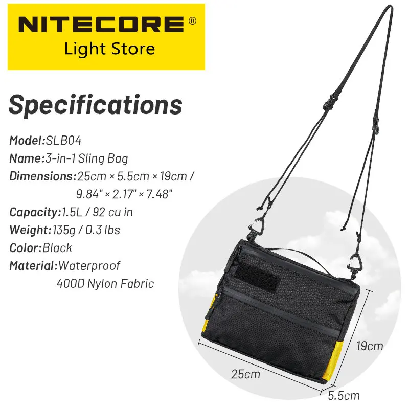 

NITECORE SLB04 Outdoor Sling Bags Handbag Chest 400D Nylon Shoulder Crossbody Iphone Xiaomi IPad Mini Earphone Men Women