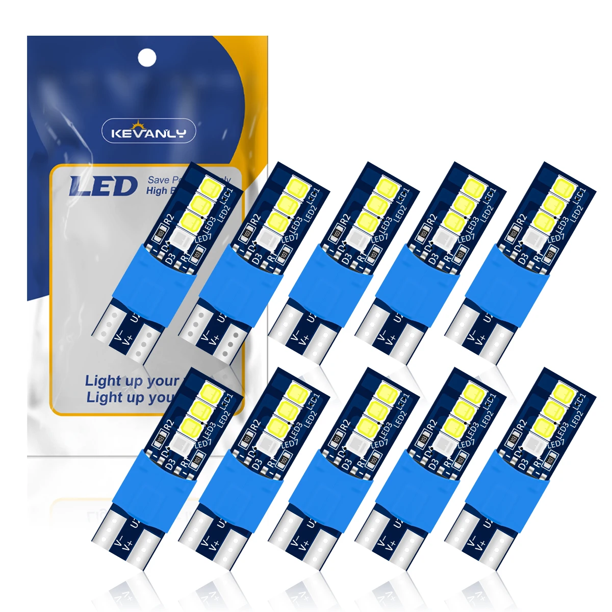 10pcs Auto Canbus W5W 194 T10 LED Signal Light Bulb Ice Blue White Interior Dome Map Reading Light Width Light 12V Universal