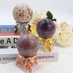 1pc Place 40-90mm Natural Crystal Ball Butterfly Base Metal Holder Sphere Stand Home Decoration To Send Friends Family