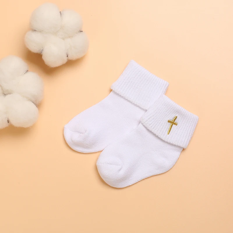 4 pairs of white baptism versatile cute cotton baby socks for 0-1 year old newborn boys and girls