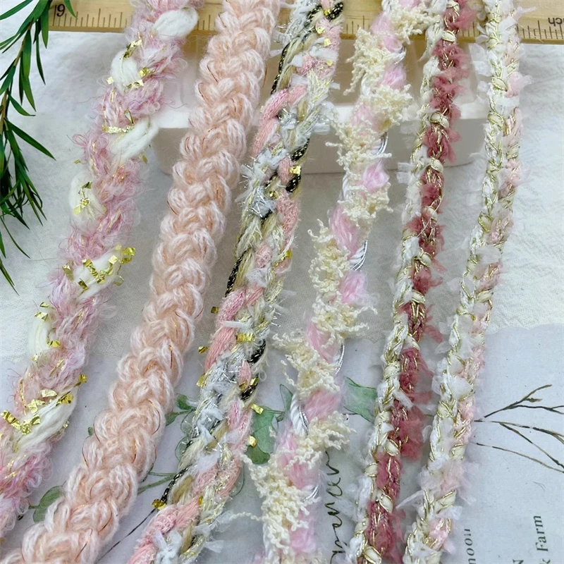 New Pink Gold Thread Woven Lace Accessories DIY Collar and Cuff Clothing Decoration Sewing Material Tweed Lace Webbing Ribbon