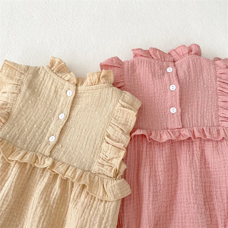 0-24 Months Newborn Romper Baby Girl Plain Soft Bodysuit Ruffles Sleeveless Summer Breathable Romper Toddler Baby Girl Clothing