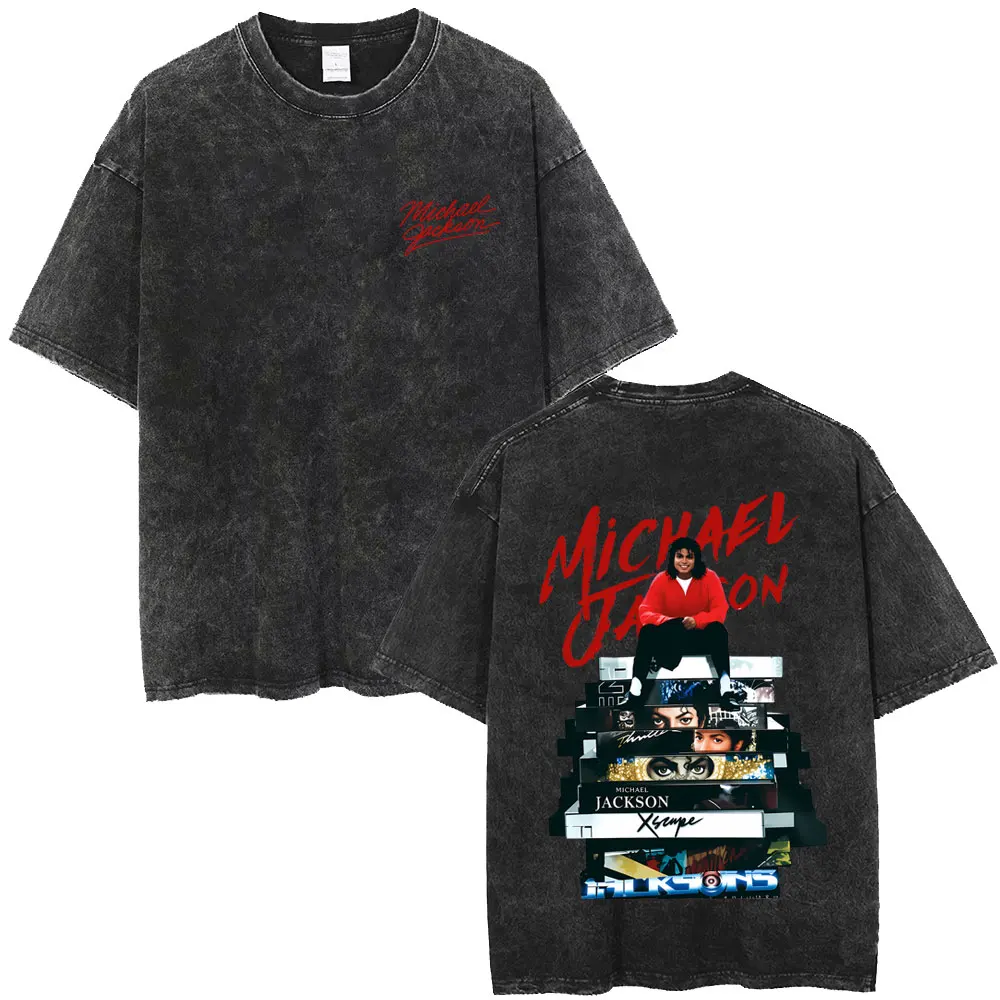 

King of Pop Michael Jackson Music Album Cover Washed Vintage T-shirts Fans Gift Men Women Retro Gothic Rock Oversized T Shirts