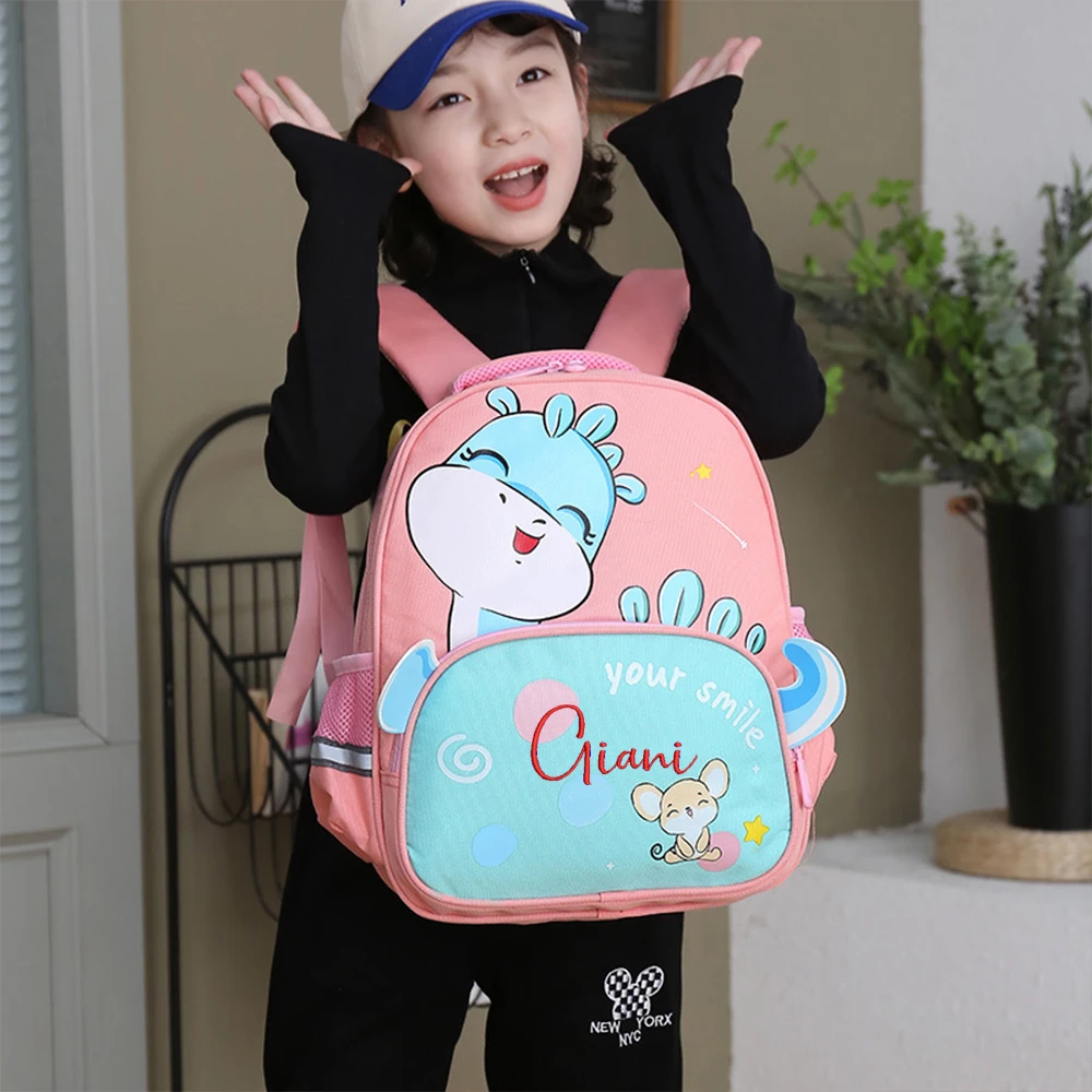 Custom Large Capacity Cute Cartoon Dinosaur Backpack Embroidered Children\'s Day Gift Bag for Primary and Secondary School Studen