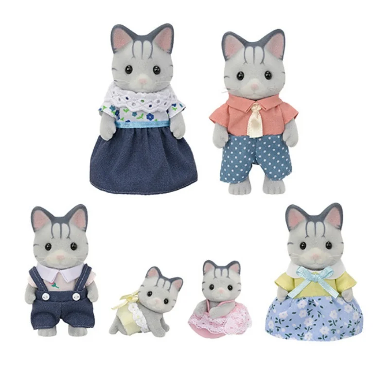 Sylvanian Families Anime Figures Fischer Cat Family Play Toy Baby Series Family Of Drooping Ear Rabbits Ternurines Toys For Kids