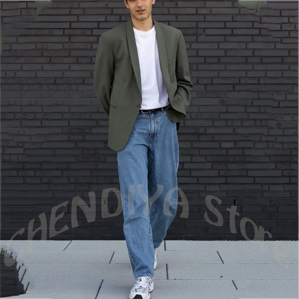 

Daily Casual Men's Suit Streetwear Classic Shawl Lapel Single Button Outfit(Jacket+Denim Pants) Holiday Prom Stylish Outfit
