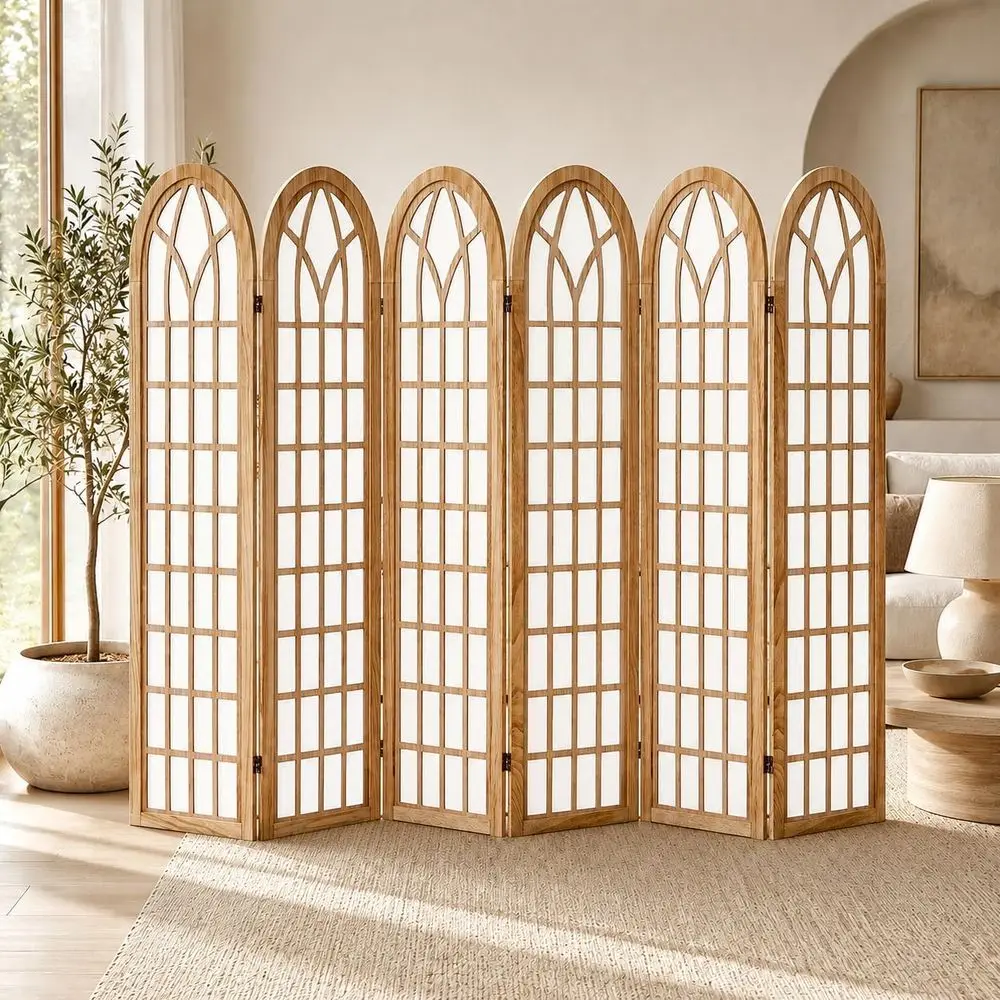 Light Brown 6-Panel Shoji Room Divider for Privacy in Living Spaces and Bedrooms