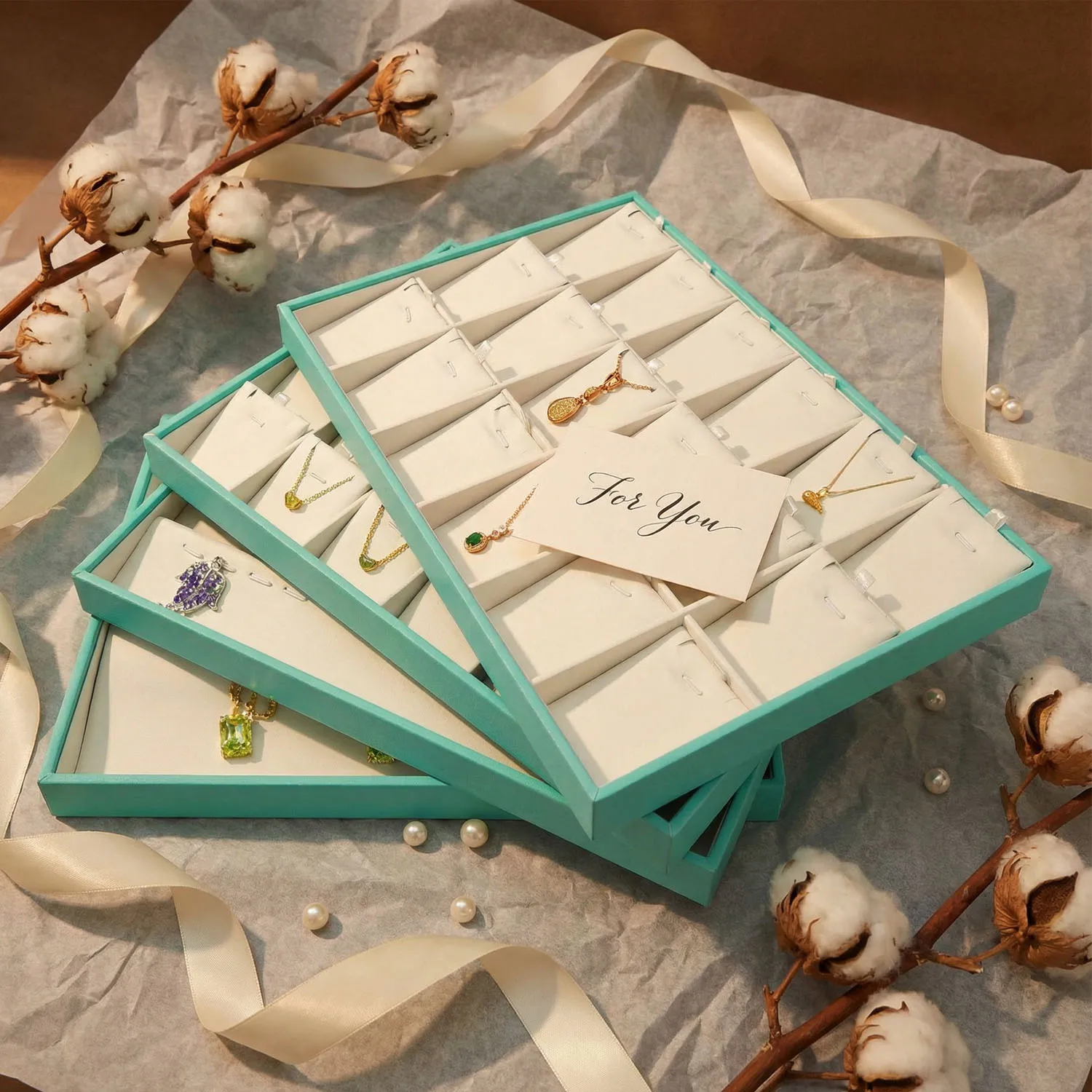 

Штабелируемый лоток для ювелирных изделий из искусственной кожи, кулон, серьги, ожерелье, лотки для хранения, витрина, органайзер для дисплея