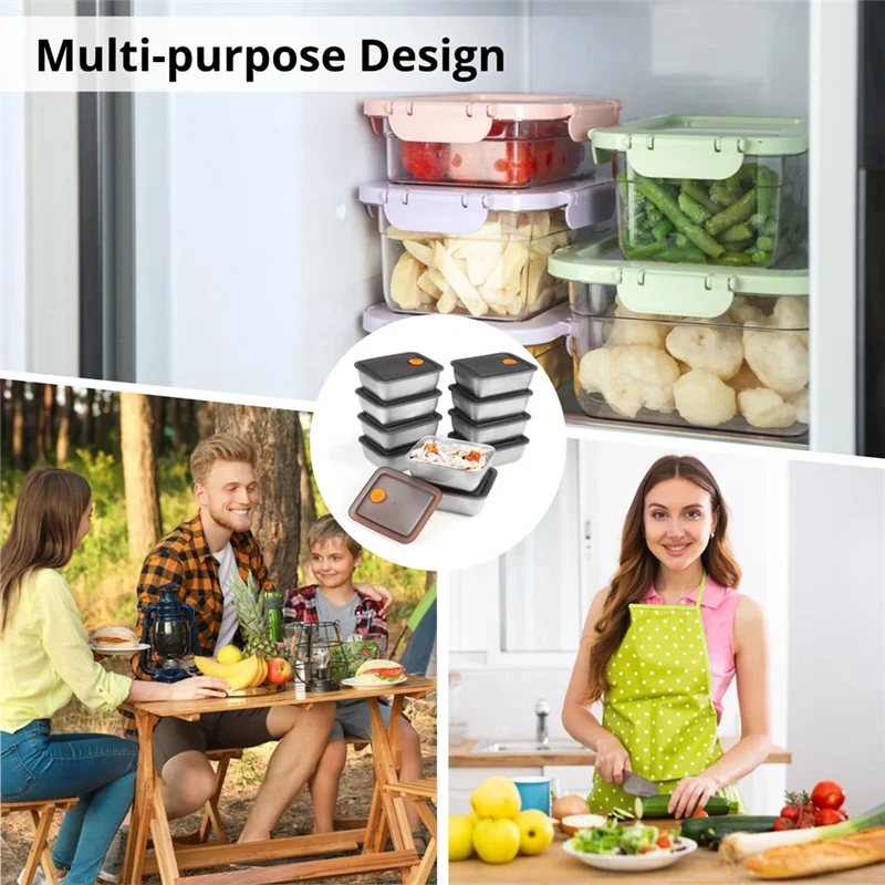 

M12K-Leakproof Snack Storage Boxes, 10 Pcs 20 Oz Food Containers With Lids, 316 Stainless Steel Storage Containers